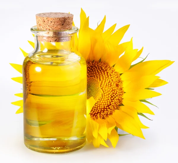 Láhev s slunečnicový olej — Stock fotografie