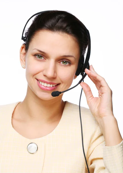 Gülümseyen genç kadın - operator.customer destek. — Stok fotoğraf