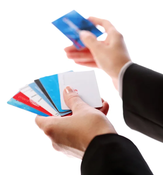 Kreditní karty v rukou žen — Stock fotografie
