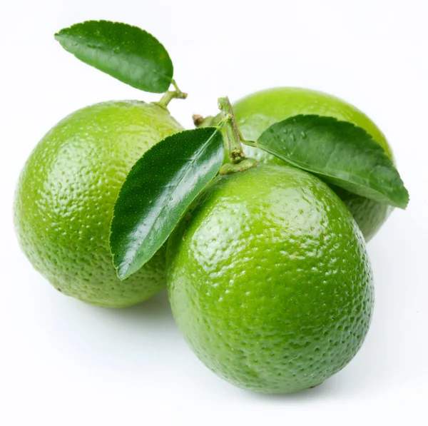 Limão com folhas sobre um fundo branco — Fotografia de Stock