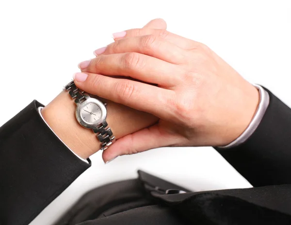 Podnikatelka se dívá na hodinky — Stock fotografie