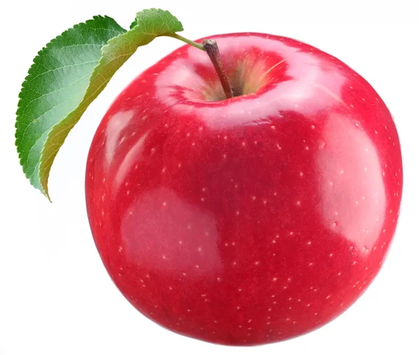 Czerwone jabłko z liściem. — Zdjęcie stockowe
