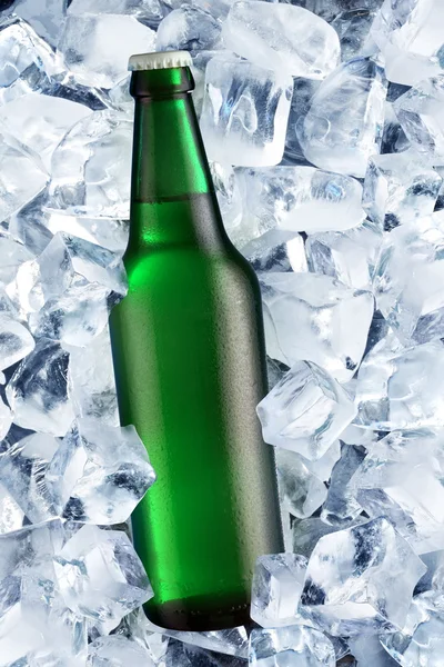 Botella de cerveza sobre hielo — Foto de Stock