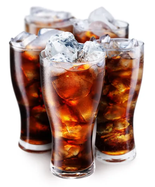 Brýle s cola a kostky ledu — Stock fotografie