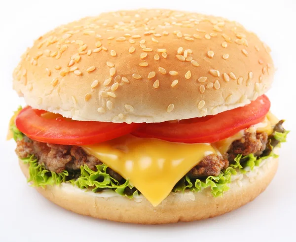 Hambúrguer de queijo sobre um fundo branco — Fotografia de Stock
