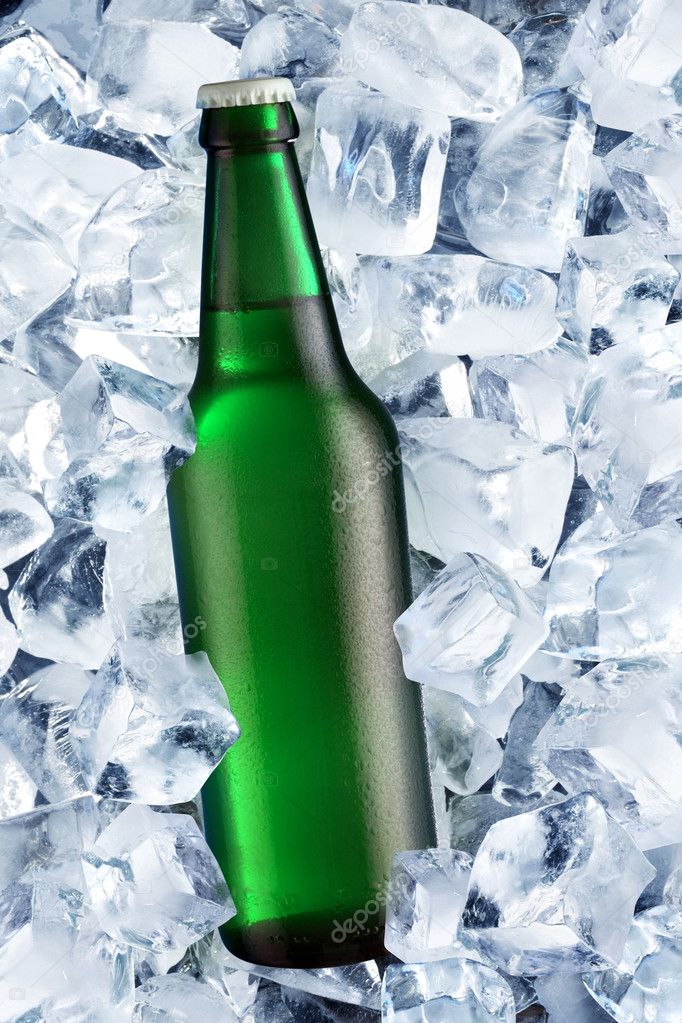 Bottle of beer on ice