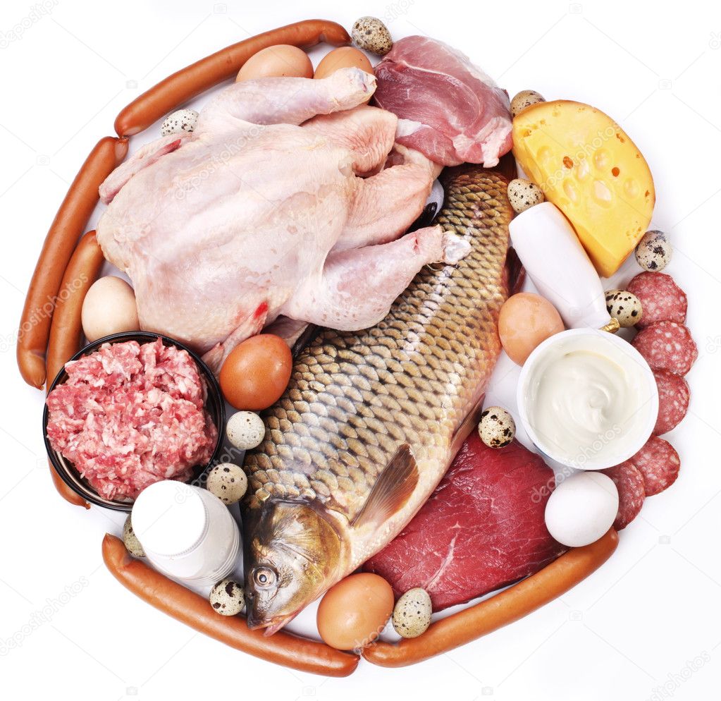 Meat and dairy products in the form of a circle.
