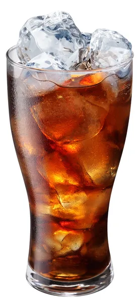 Pouring of cola in the glass with ice — Stock Photo, Image
