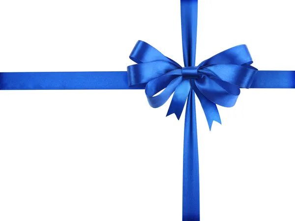 用弓作为礼物在白色背景上的蓝丝带 — 图库照片