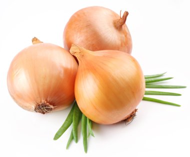 Fresh bulbs of onion on a white background clipart