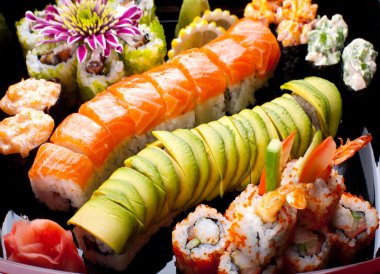 Japanese sushi rolls. View from above. clipart