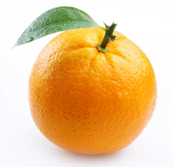 Ripe orange with leaves on white background — Stock Photo, Image
