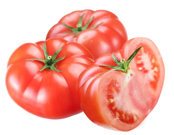 Pomodori maturi su uno sfondo bianco — Foto Stock