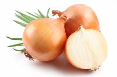 Fresh bulbs of onion on a white background clipart