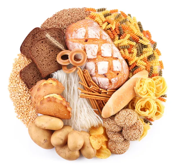 Chléb a pekařské výrobky v podobě kruhu. izolované na bílém pozadí — Stock fotografie