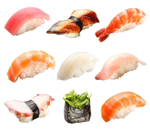 Sushi japonés aislado sobre un fondo blanco — Foto de Stock