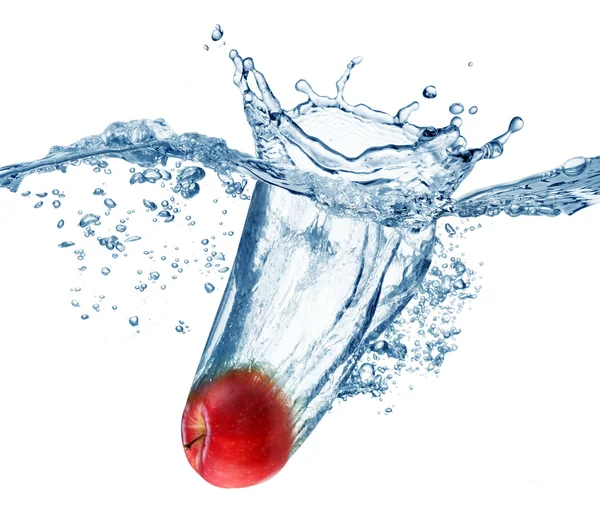 stock image Apple falls deeply under water with a big splash.