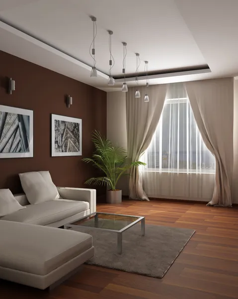 3D рендеринг. Современный дизайн гостевой комнаты с ощущением уюта и — стоковое фото