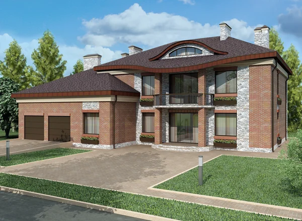 stock image 3d rendering.Exclusive two floor country house on the nature.
