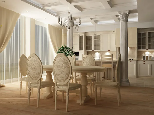Renderizado 3d. Interior de una sala de mesa en estilo clásico con una especie en — Foto de Stock