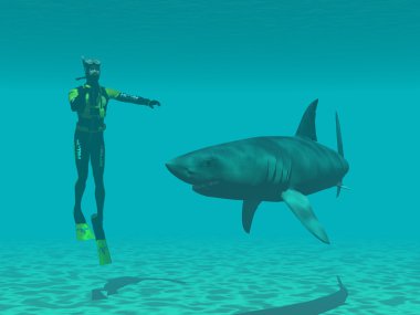 Diver with Shark clipart