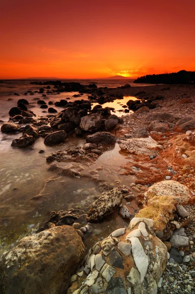 Felsige Meereslandschaft Sonnenuntergang — Stockfoto