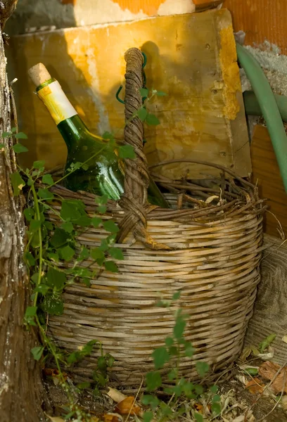 stock image Old Basket and Wine