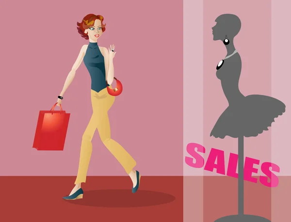 Fashionable girl shopping — Stock Vector