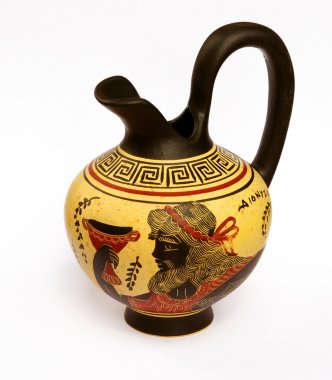 Jug with a picture of ancient Greek god of wine Dionysus clipart