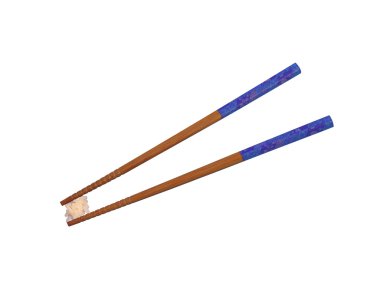 Chopsticks and a pinch of rice on a white background. clipart