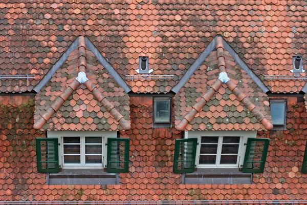 Tetto di tegole della casa in una città medievale in Europa — Foto Stock