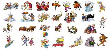 Cartoon about celebrating the various holidays (Christmas and other clipart