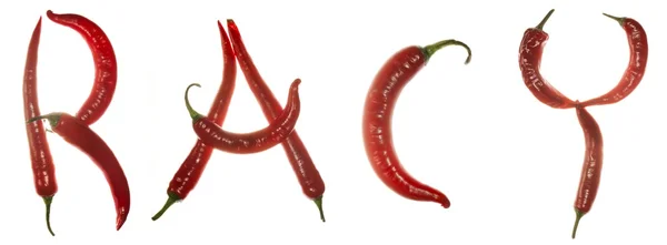 stock image Red hot chilli peppers spelling the word 