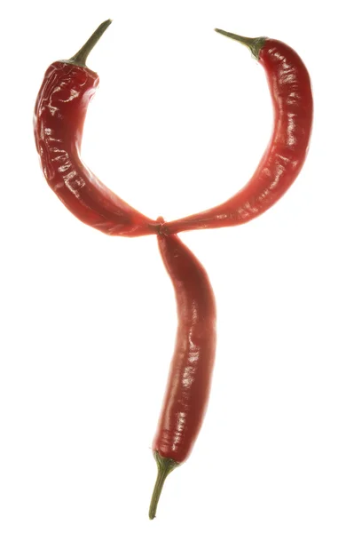 "Y "litera wykonana z papryki chili na białym tle — Zdjęcie stockowe