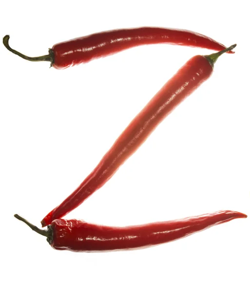 "Z "γράμμα από πιπεριές τσίλι σε λευκό φόντο — Φωτογραφία Αρχείου