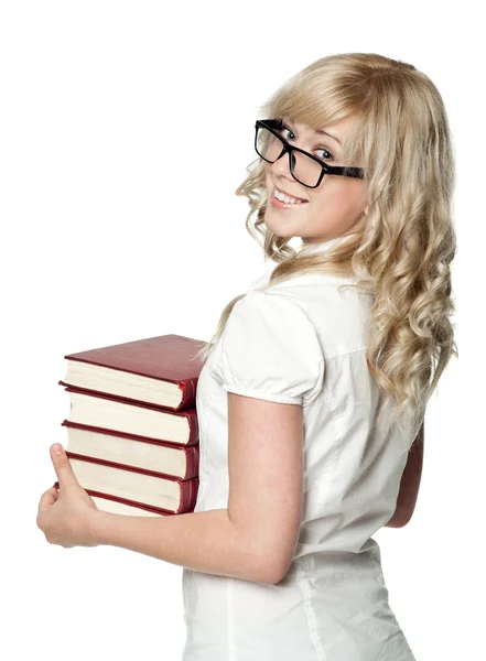 La muchacha la estudiante con los libros — Foto de Stock