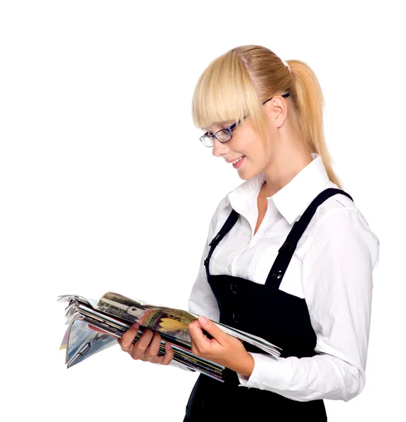 The business woman with books isolated — Stock Photo, Image