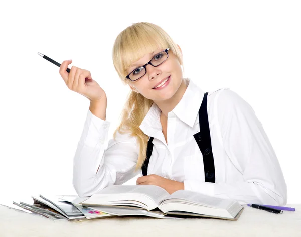 The business woman with books isolated — Stock Photo, Image
