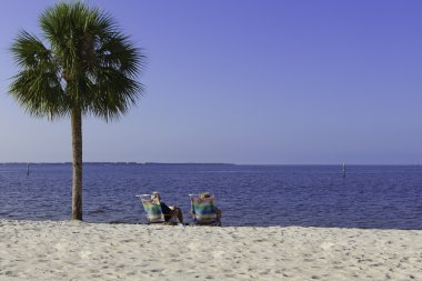 Elderly Couple Relaxing on the beach clipart