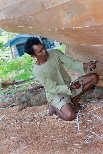 stock image Indonesian Boat Builder