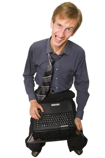 Hombre divertido con portátil — Foto de Stock
