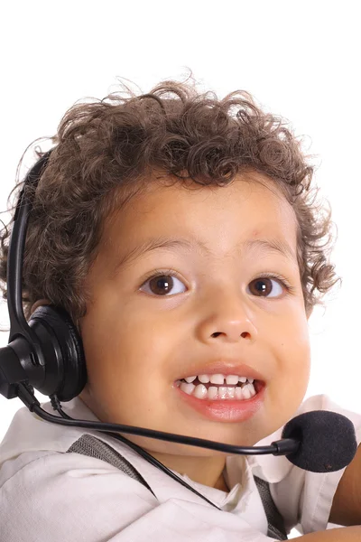 Adorable toddler with headset — Stock Photo, Image