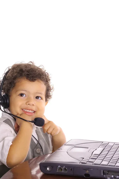 Little boy customer service vertical — Stock Photo, Image
