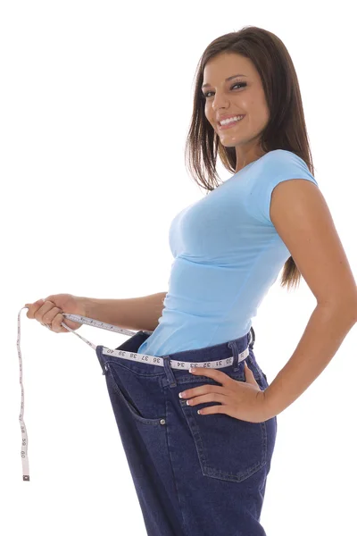 Sucesso na perda de peso com fita métrica — Fotografia de Stock