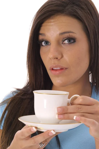 Gorgeous brunette drinking coffee — Stock Photo, Image