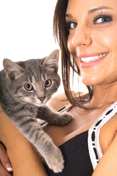 stock image Gorgeous woman with kitty