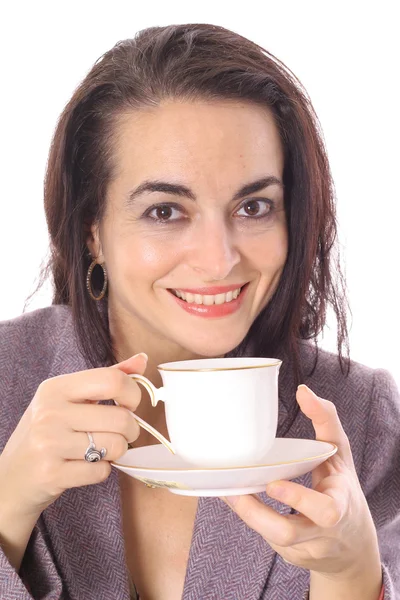 Morena con taza de café — Foto de Stock