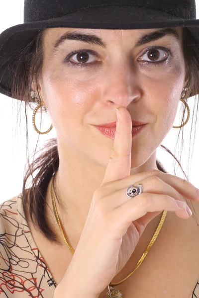 Woman in hat with a secret — Stock Photo, Image