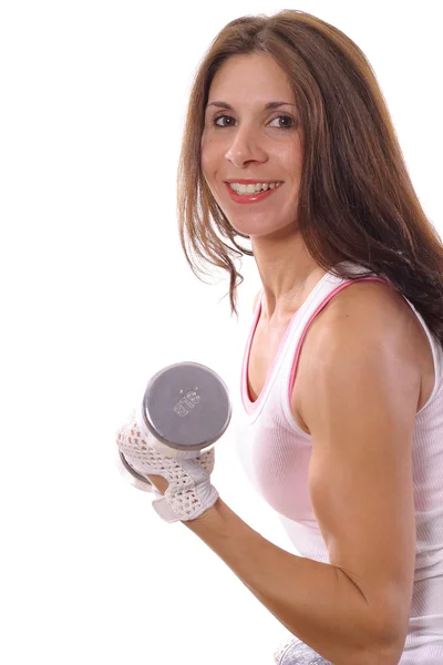 Woman curling weights — Stock Photo, Image