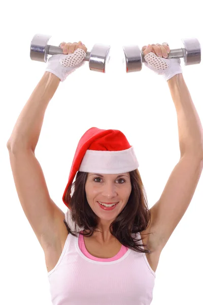 健身女孩在圣诞帽子 — 图库照片